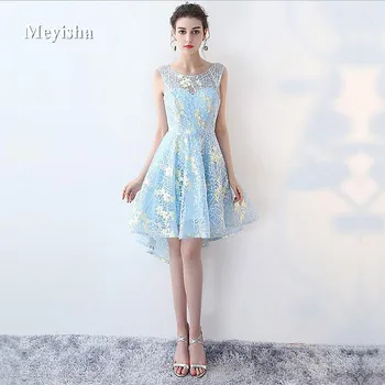 

ZJ7022 Short Chiffion A Line Prom Dresses 2018 O Neck Lace Evening Party Dress Cheap Elegant Special Occasion Gowns