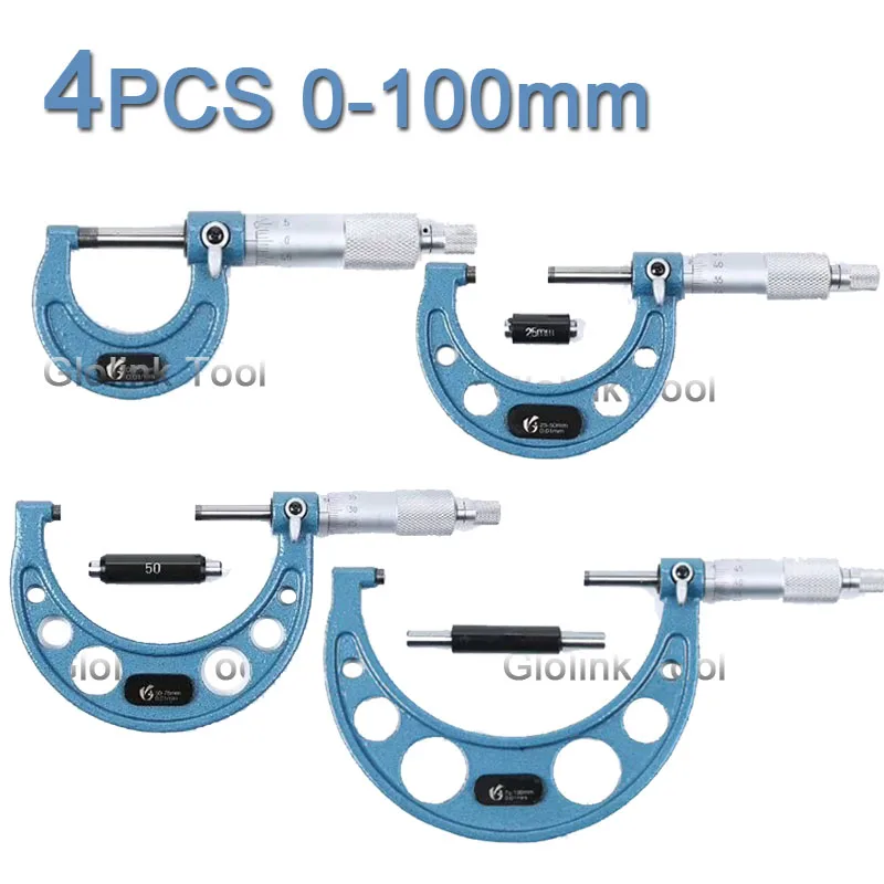 4pcs Outside Micrometer Set Machinist Tool 0 4" 0 100mm 4 Precision 0