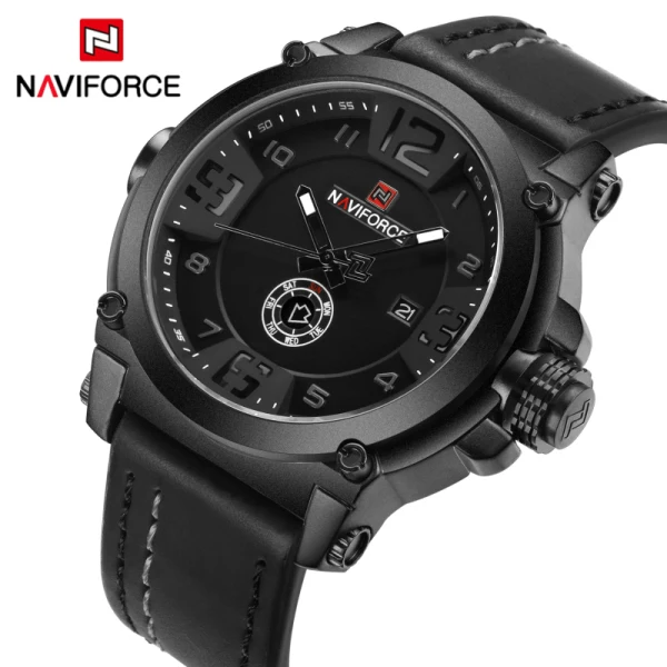 NAVIFORCE Мужские часы от ведущего бренда, роскошные спортивные кварцевые часы с кожаным ремешком, мужские водонепроницаемые наручные часы relogio masculino 9099 - Цвет: 9099BWB