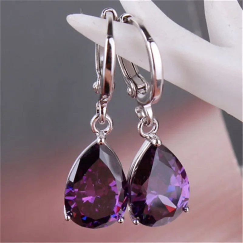

Hot Sale Multicolor Water Drop CZ Zircon Earrings Silver Color Long Earrings Women Girl Romantic Party Cubic Zirconia Jewelry