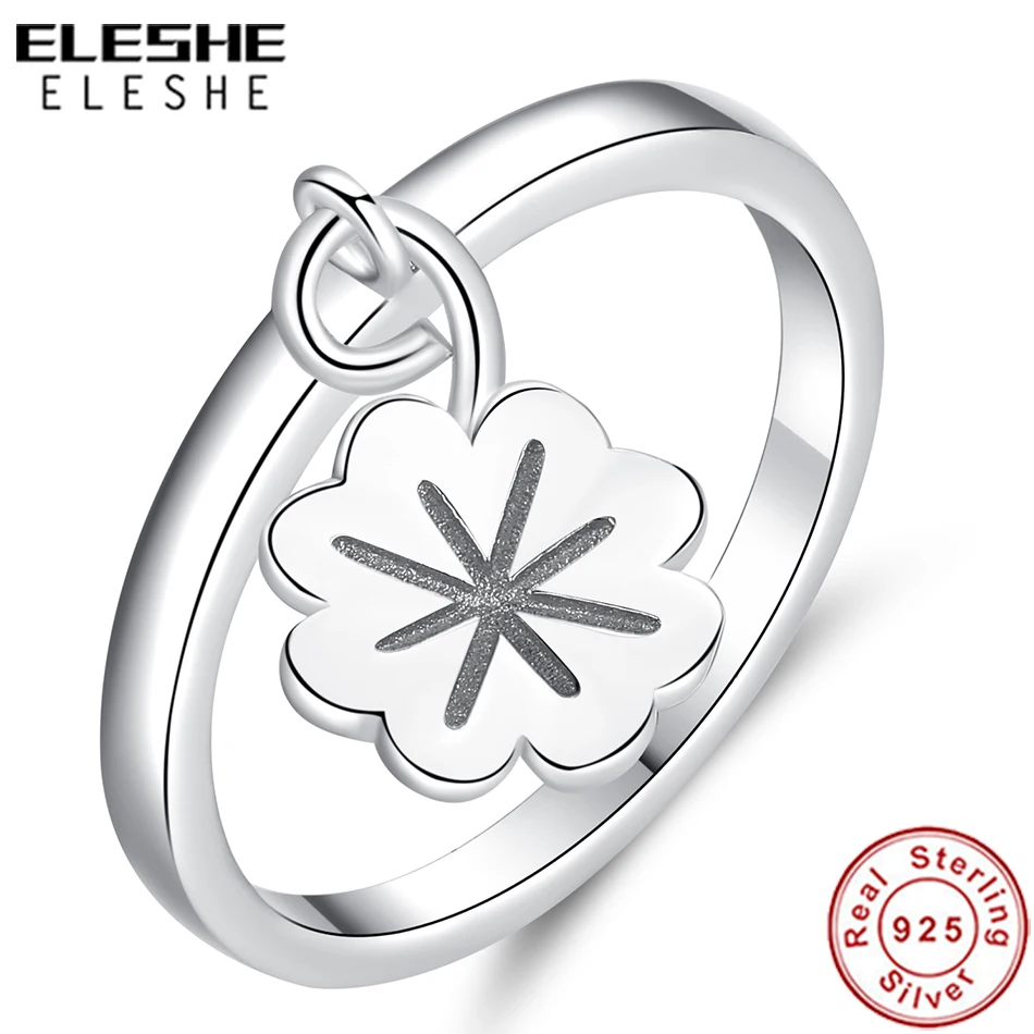 

ELESHE New Authentic 925 Sterling Silver DANGLING CLOVER Finger Rings for Women Wedding Engagement Ring Female Jewelry Gift