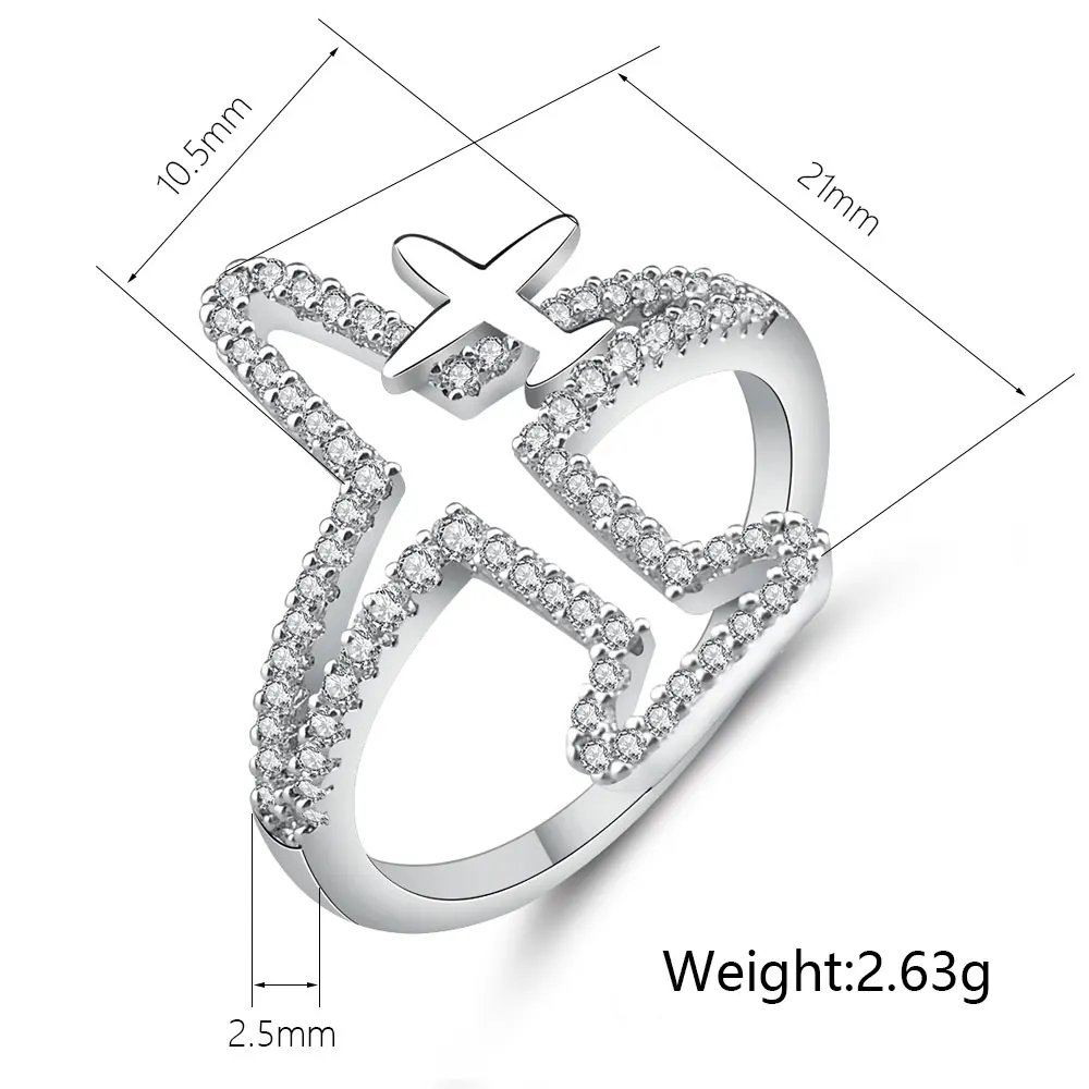 Новое серебряное кольцо для женщин с изображением самолета Хрустальный самолет ослепительное микро модное украшение из фианита подарок