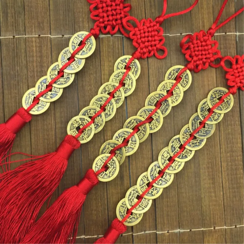 1PC Chinese Knot Tassels Lucky Coins Feng Shui Red Silk Tassel Pendant  Decorative for Curtain Fringe