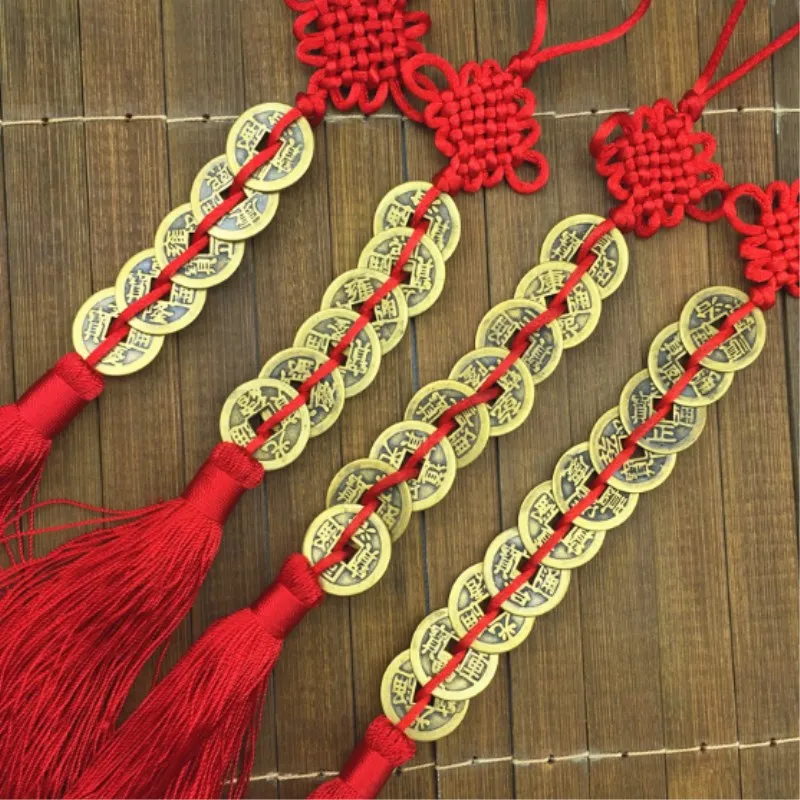 

Ancient Copper Coins Red Chinese Knot Feng Shui Wealth Success Lucky Charm Home Car Decoration