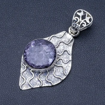 

Natural Charoite Punk Style 925 Sterling Silver Pendant 2" Q1244