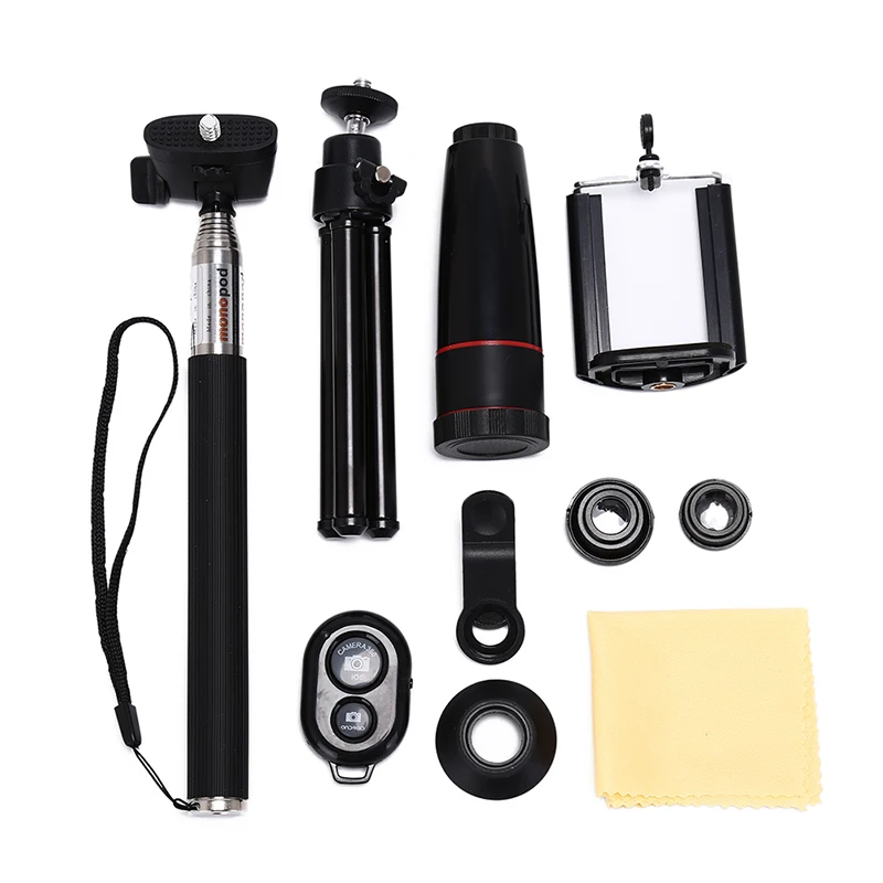 With Clips 10in1 Kits 12x Phone Lens 3in1 Fish Eye Lens Wide Angle Macro Lenses For For Cell Phone Mobile Tripod