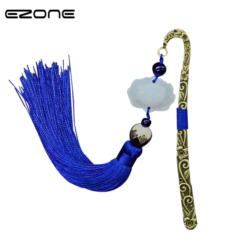 

EZONE Retro Metal Handmade Hairpin Bookmark With Carnelian Fringe Blue/Red/Pink/Yellow/Green Ethnic Style Stationery Book Marker