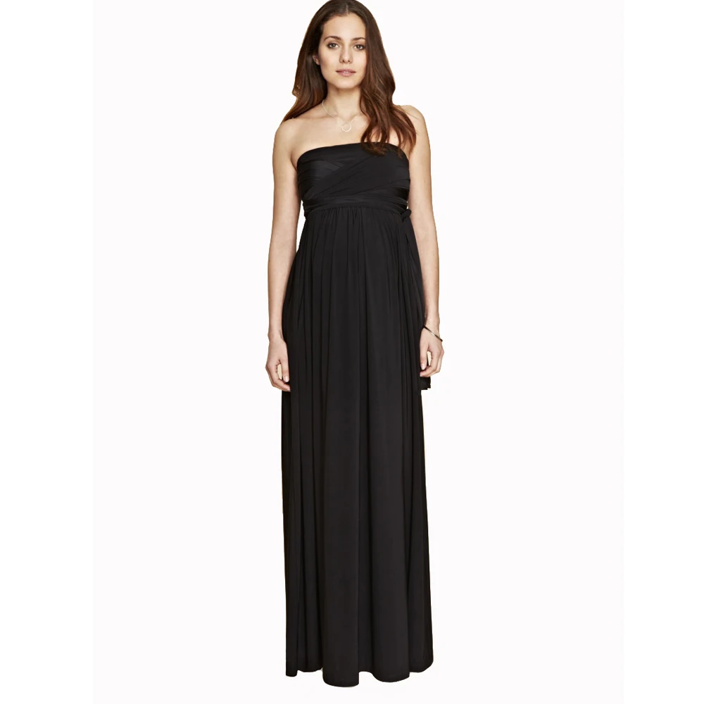 Black Maternity Maxi Dress for Pregnant Women Long A Line Draping