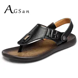 Agsan мужские сандалии черный Пояса из натуральной кожи шлепанцы Сандалии для девочек для Для мужчин для отдыха Шлёпанцы для женщин из