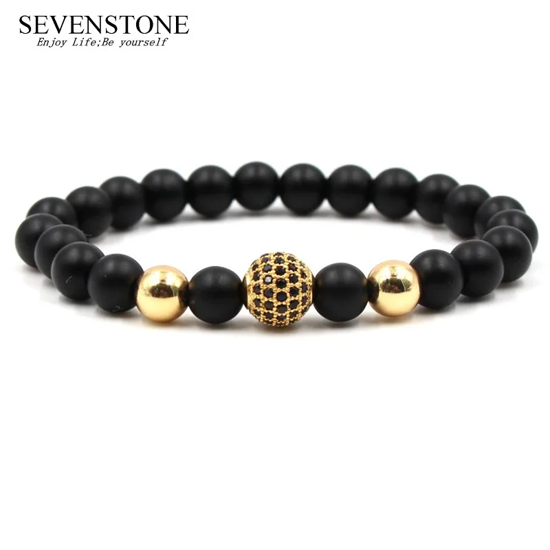 

SEVENSTONE Hip Hop Micro-inlaid meteorite Gold Bracelet Gorgeous Retro Gothic Style Natural Stone Bracelets for Men and Women