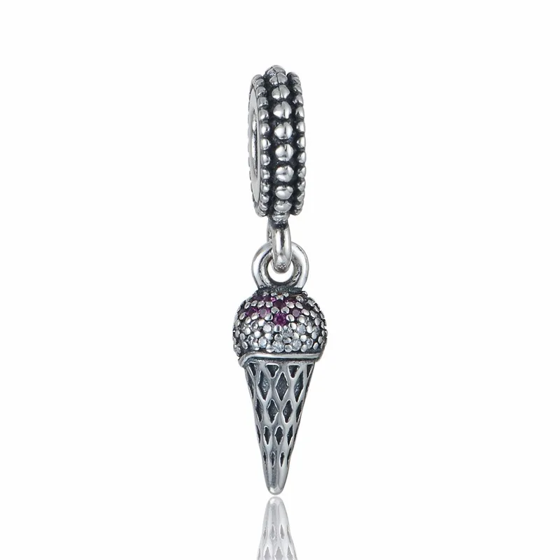 

Authentic 925 Sterling Silver Vintage Ice Cream Cubic Zirconia Dangle Bead Charm Fit Snake Bracelet Bangle DIY Jewelry Making