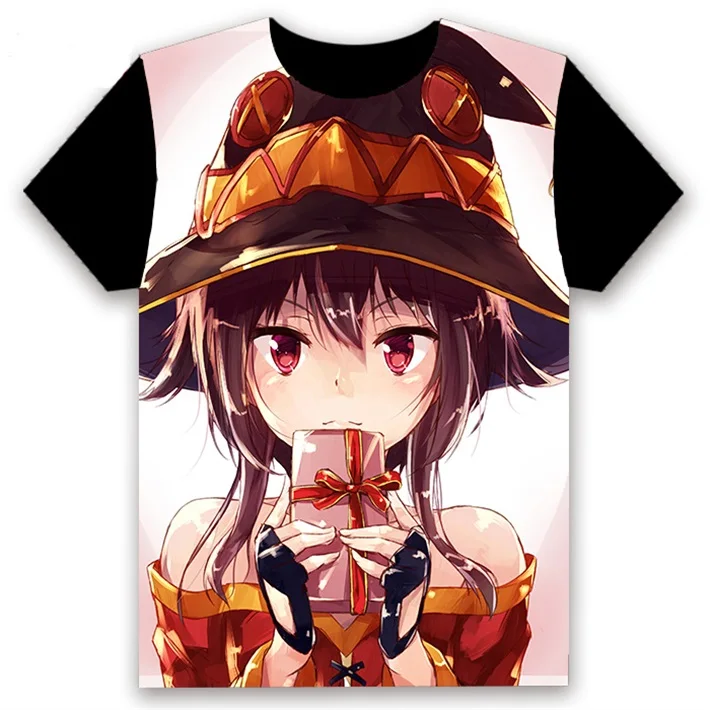 Модная мужская футболка аниме KonoSuba Megumin Aqua Darkness сексуальный косплей короткий рукав унисекс Повседневная Черная футболка под заказ - Цвет: 10