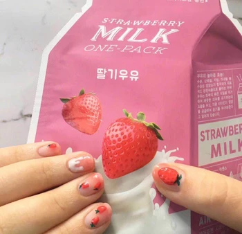 

For Kids Children New 12 pieces Strawberry Cream 3D Fashion Cute Style Art Short Fake False Sticker Nail Tips Free Glue Gel
