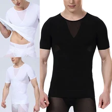 Мужское Корректирующее белье для похудения, компрессионная футболка с коротким рукавом, топ для лета BHD2