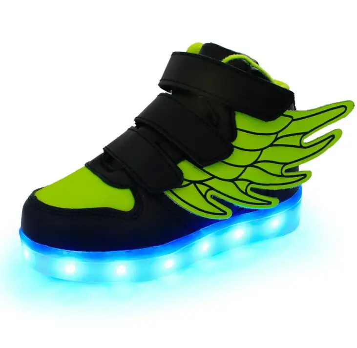 Г. Новая модная детская обувь со светодиодной подсветкой с зарядкой через usb для мальчиков и девочек, светящиеся кроссовки крюк для обуви и петли - Цвет: Зеленый