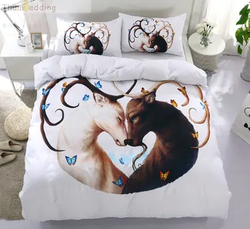 

Thumbedding Animal Bedding Set 3D Deer Couple Duvet Cover Set King Size American Style Queen Double Bed Set with Pillowcase