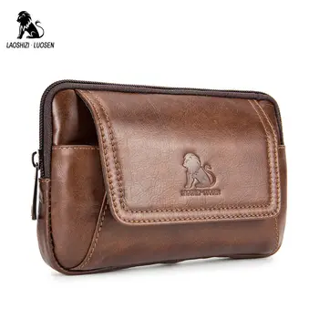 

LAOSHIZI LUOSEN Vintage Belt Bag Cowhide Genuine Leather Men's Waist Bag Mobile Phone Case Belt Pouch Fanny Pack Man Waist Pack