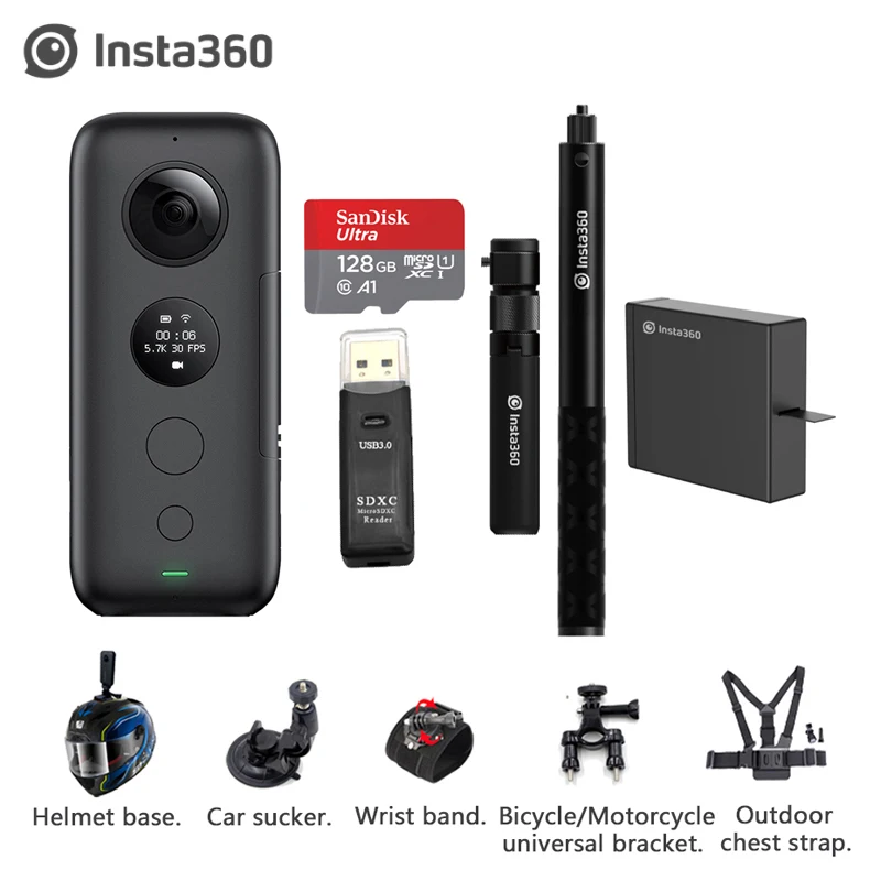 Insta360 Экшн-камера ONE X 5,7 K VR 360 для iPhone и Android Insta 360, зарядное устройство для аккумулятора, невидимая селфи-палка - Color: Bundle 7