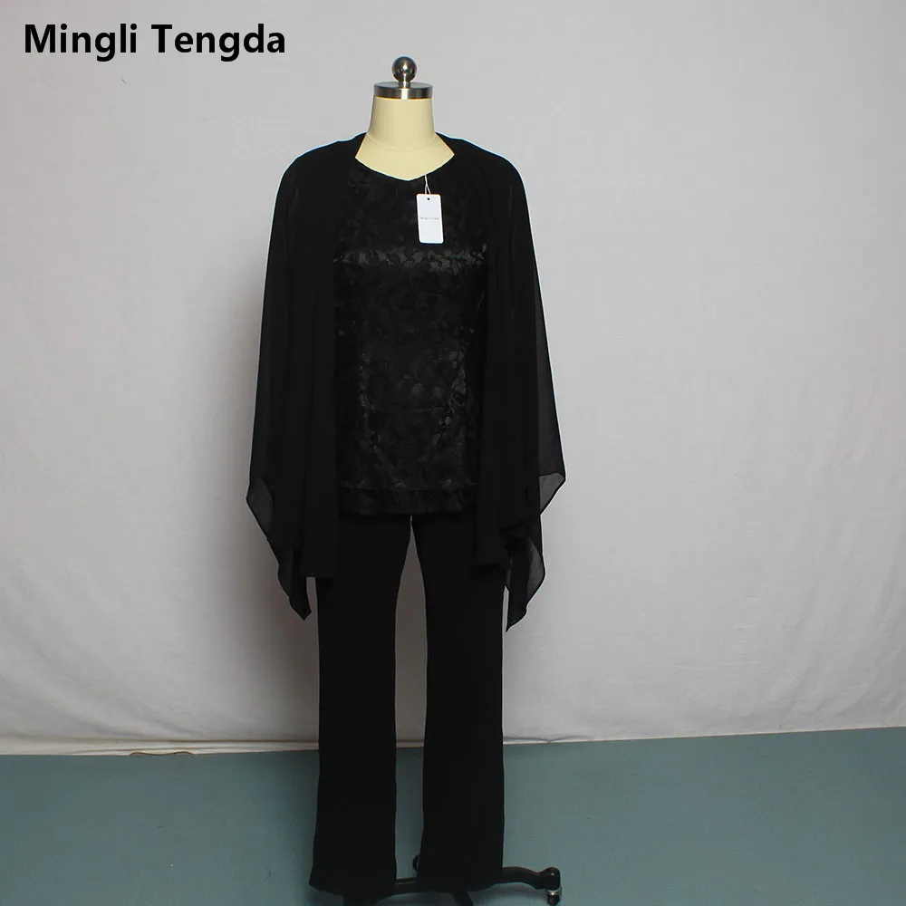 Индивидуальный заказ Черное кружево Мать Свадебные платья с куртка штаны, костюм Vestido De Madrinha костюм-тройка mingli Tengda