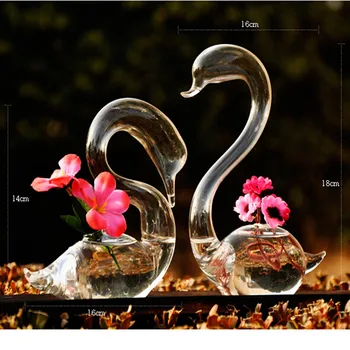

Love Swan flower vases home decoration flower pots planters wedding decoration vasos party gifts hot sale glass crafts
