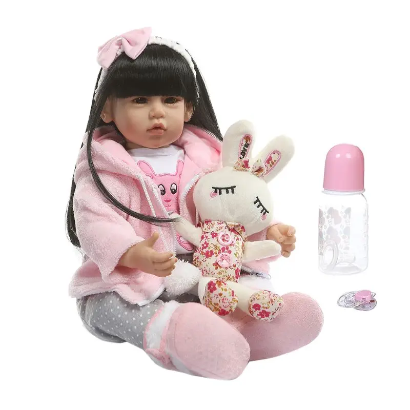 

50cm Adorable Silicone Newborn Reborn Doll Lifelike Girl Dolls Toddler Gifts Nipple Bottle Early Childhood Kids Toys