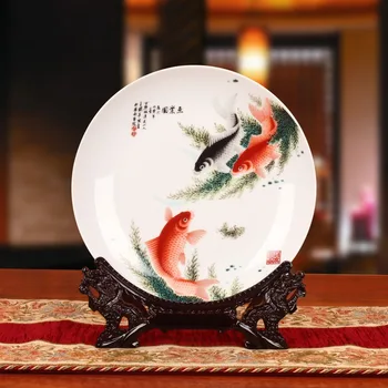 

Factory made Jingdezhen ceramics color glaze paradise fish hanging plate classical Chinese handicrafts wholesale