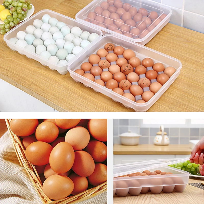 

Creative Plastic 34 Grid Egg Carton Kitchen Storage Box Eggs Holder Stackable Freezer Storage Organizers Egg Storage Container