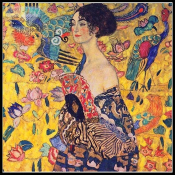 

Gustav Klimt works Fan woman,DIY 5D Diamond Painting Mosaic Cartoon Handmade Cross stitch Set Diamond Embroidery craft NEW1038
