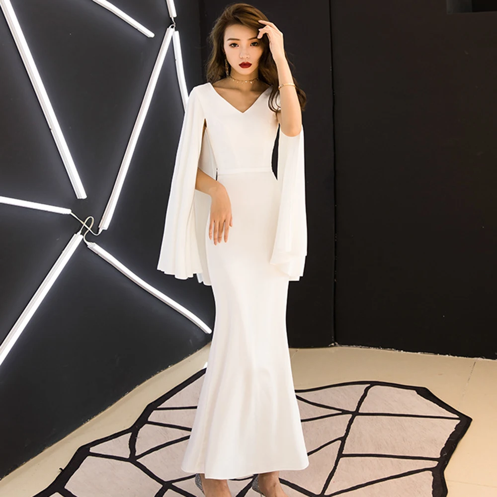 

WHITE Bride Wedding Dress Vintage Cheongsam Sheath Elegant Qipao Exquisite V-neck Dress Slim Luxury Vestidos Robe De soiree