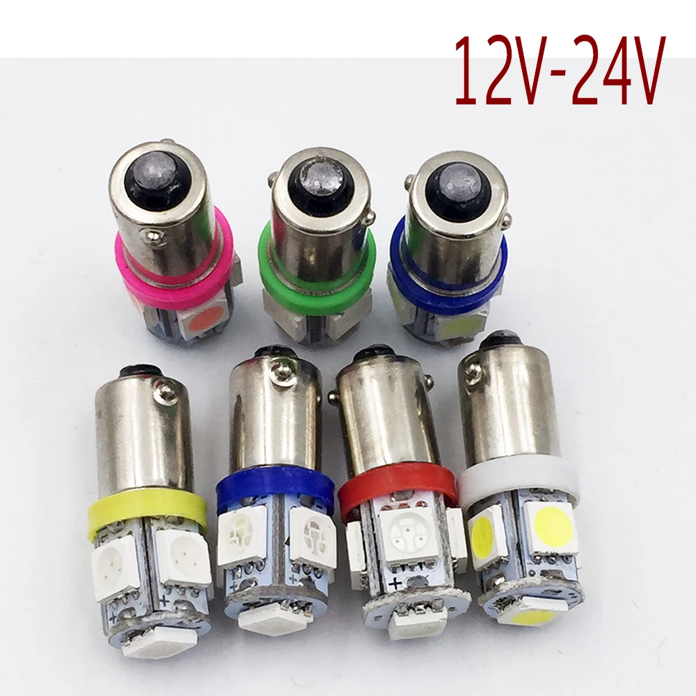 YSY 100pcs BA9S 5SMD LED 5smd 5led Car Indicator Light Interior Bulbs Wedge Lamp 5050 DC12V/24V White blue red Color | Автомобили и
