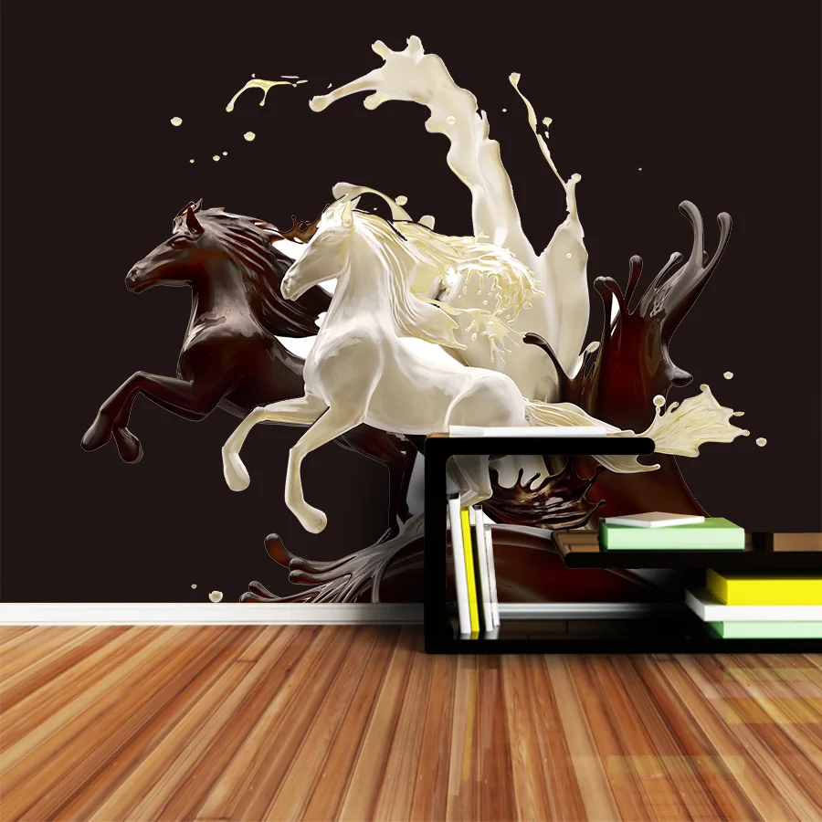 

ShineHome-Wall Papers Home Decor 3d Wallpaper for Living Room Bedroom Murals Roll Wallpapers Papel De Parede Milk Coffee Horse