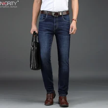 NIGRITY Новые мужские прямые повседневные джинсы модные эластичные джинсовые брюки темно-синие мужские Эластичные Брюки Большие размеры 29-42