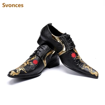 

Fashion National Embroidery Dressing Shoes Man Pleated Black Genuine Leather Flats Casual Party Mens Loafers Shoes Large Size 46