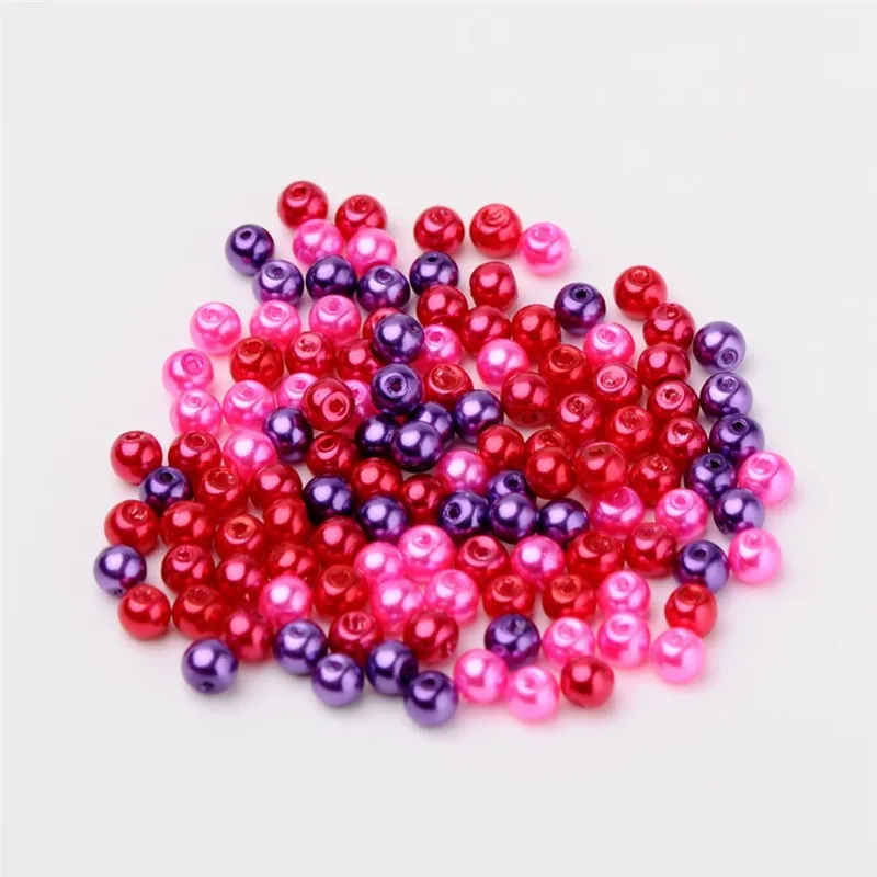 Pandahall 4/6/8mm Glass Pearl Beads Mixed Color Pearlized Beads Round For Jewelry Making DIY Bracelets Hole: 1mm Free Shipping - Цвет: Valentines