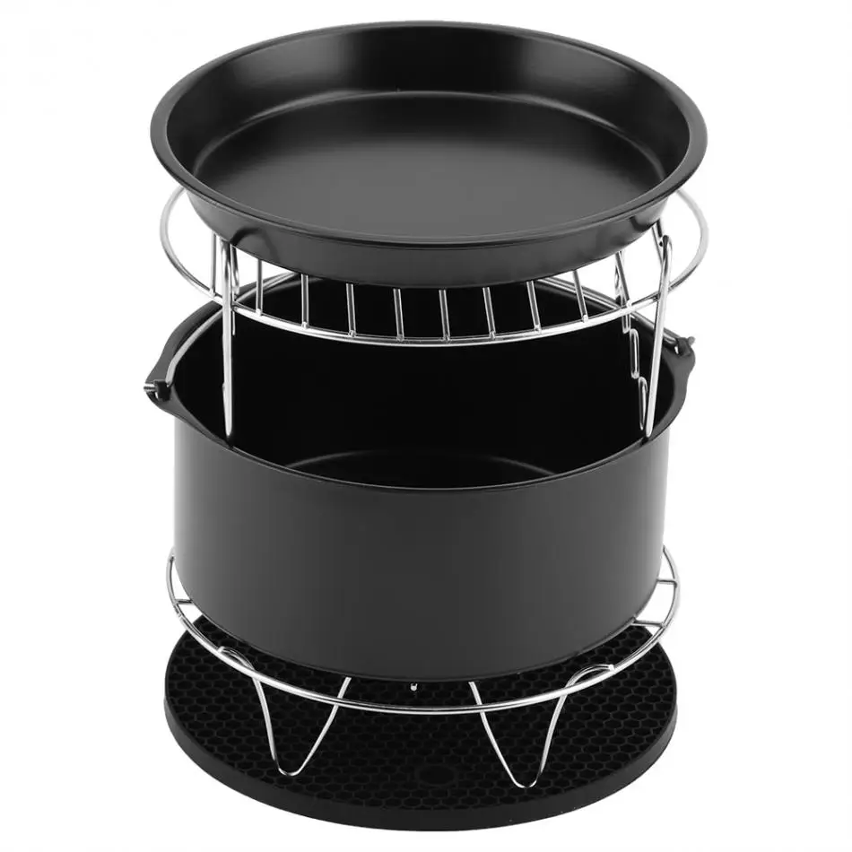 5.6QT and Up 6 in 1 Air Fryer Accessories Set Fit all Standard Air Fryer 4.0QT Multifunctional Air Fryer Accessories Set Kit Parts Metal Holder Skewer Rack Cake Barrel 4.5QT