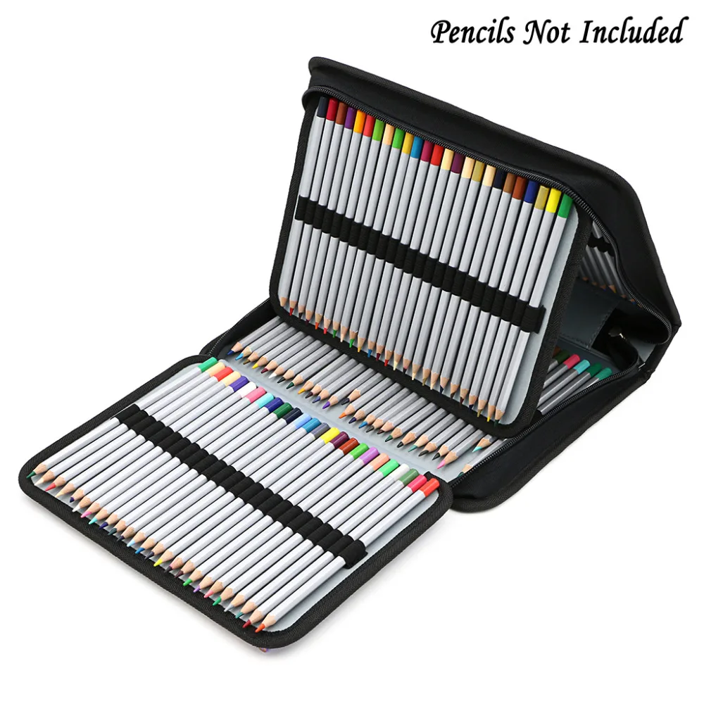 Portable 150 Large Capacity Zipper Holder Canvas School Colored Pencil Case Pen Pencil Bag For
