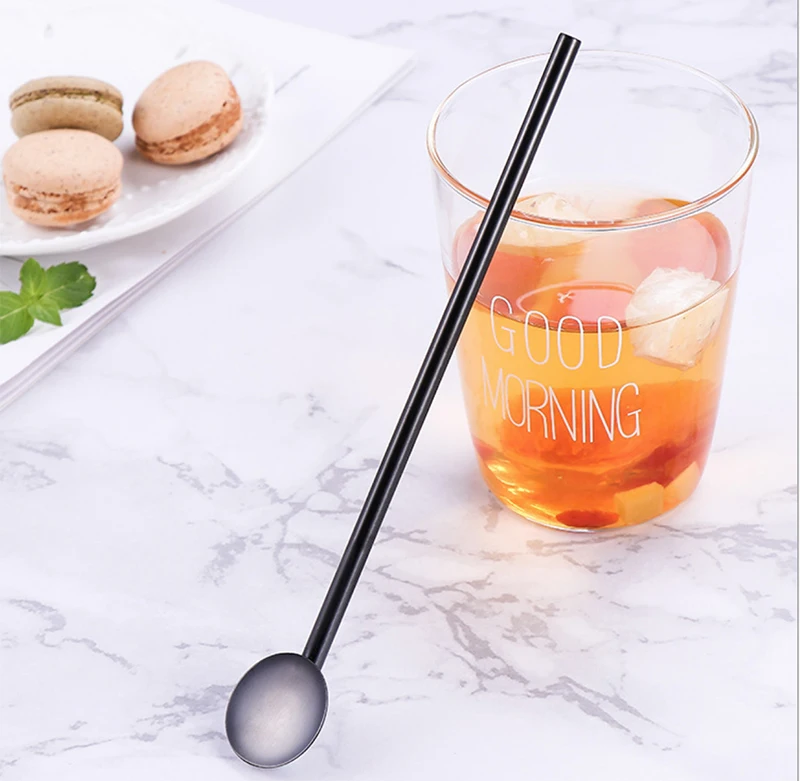 Spoon Drink Straws Julep Spoon Straw Drinking Straws Steel with Metal Cleaning Brush 8.26inch (21cm)