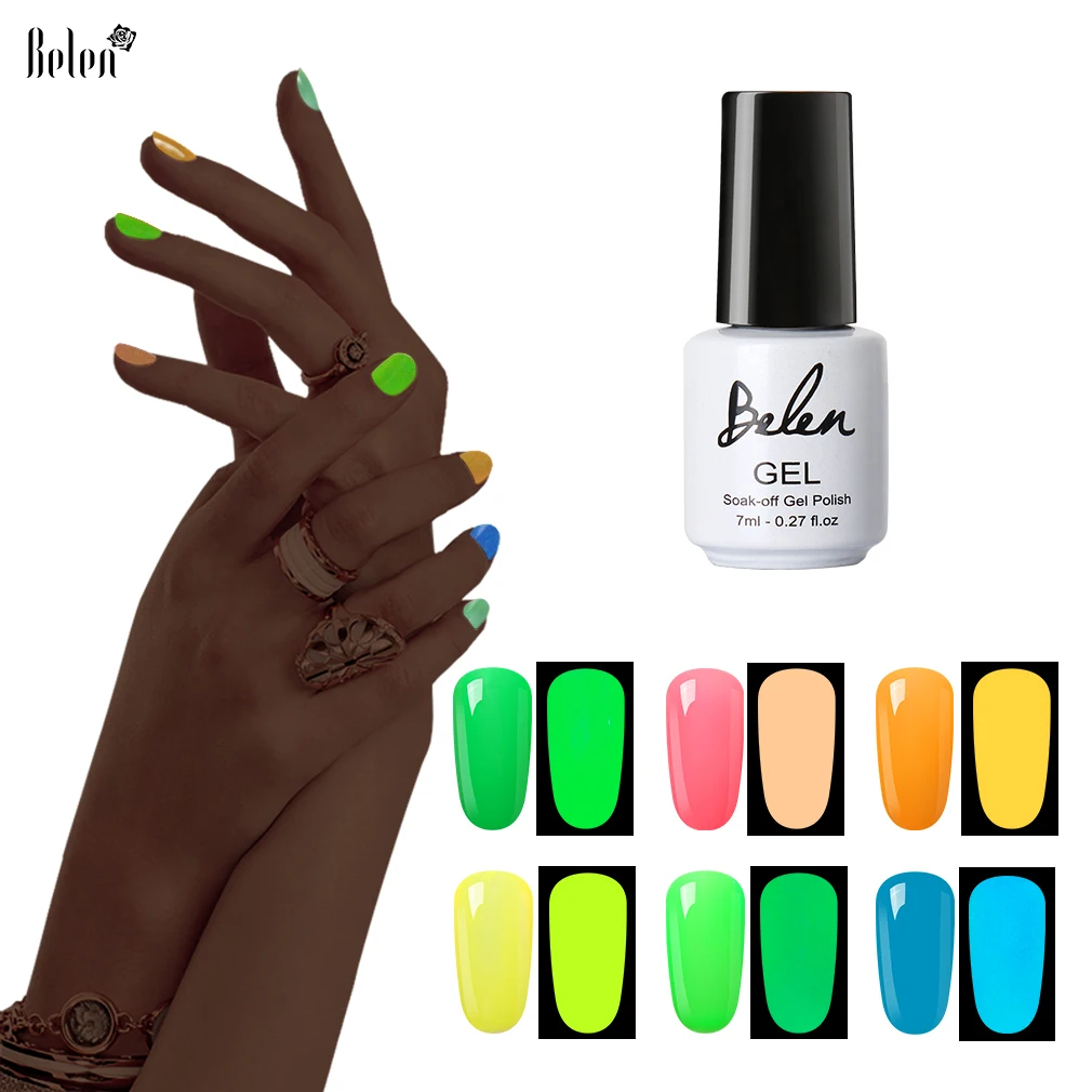 

Belen 7ml Night Glow In Dark Lacquer Varnishes UV LED Gel Nail Polish Fluorescent Luminous Colors Hybrid Gellak Nails Art