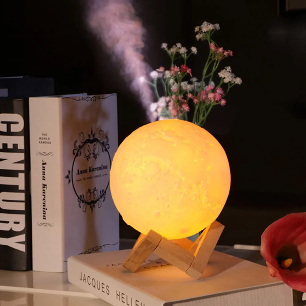 

13cm 880ml USB 3DPrint Moon Lamp with humidifier diffuser big mist maker Rechargeable Touch Bedroom table Night Light bulb Decor