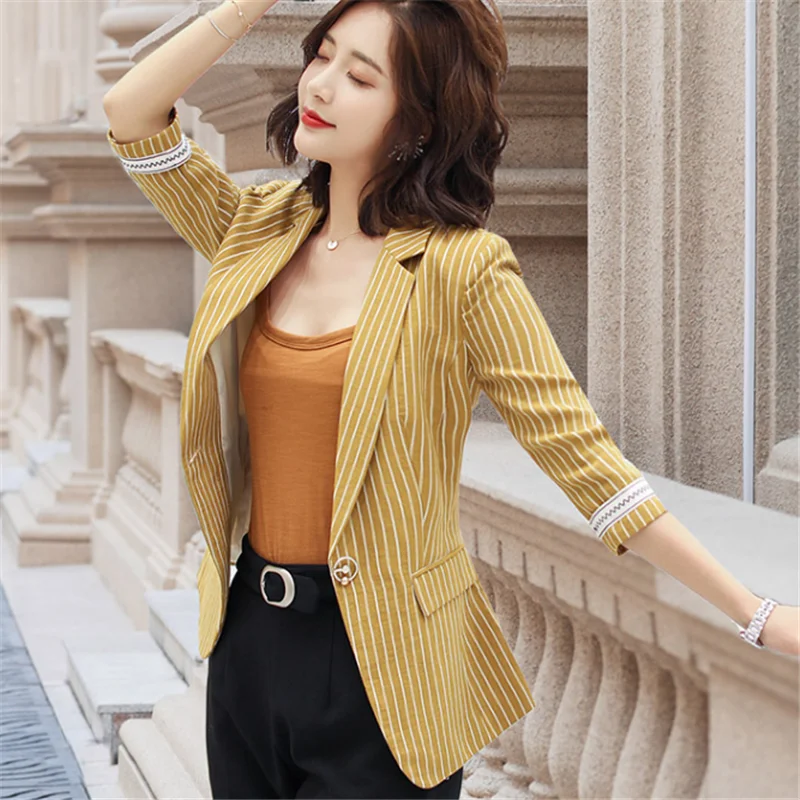 Women Blazers and Jackets Fashion Woman Striped Suit Jacket Plus Size Korean Office Lady Coat Women Blazers Autumn Womens Blazer