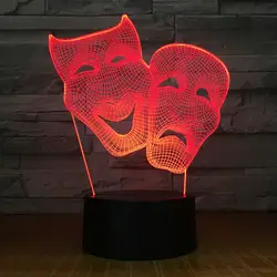 Комедия маска Спальня украшения Красочный творческий вечер Light Touch дистанционный Управление подарок Led 3D лампа друзей подарок Прямая