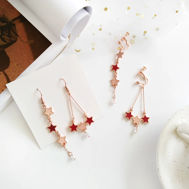 

Korean Simple Creative Personality Asymmetric Stars Dangle Earrings Fashion Girl Women Temperament Jewelry Ear Clip