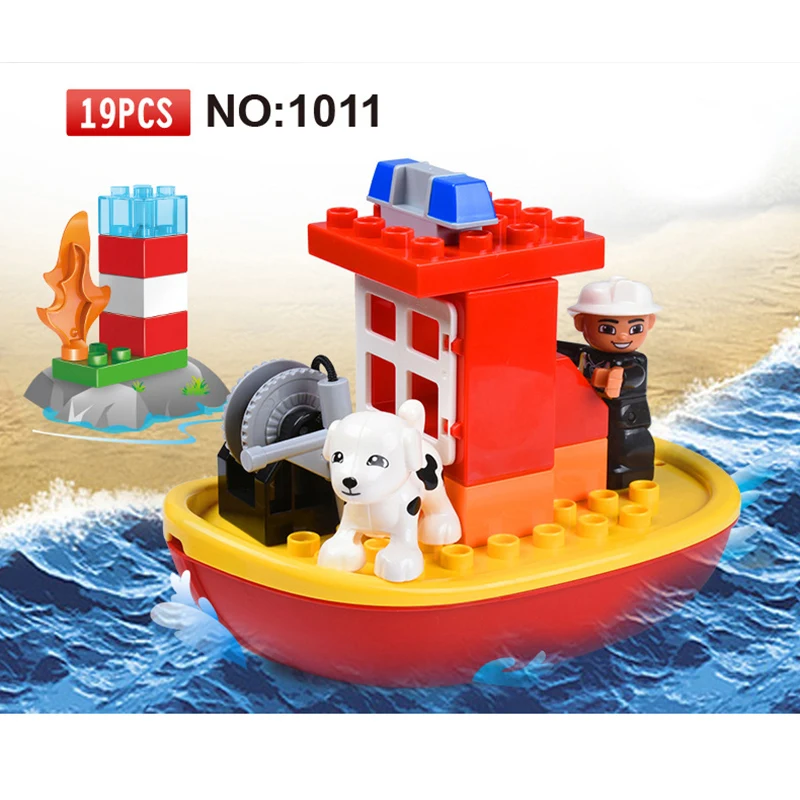 19pcs Big Size Building Blocks City Fire boat Large DIY Bricks Educational Toys for Children compatible duploe Baby TOYS baby-blocks-toys : image 19pcs Big Size Building Blocks City Fire boat Large DIY Bricks Educational Toys for Children compatible duploe Baby TOYS baby-blocks-toys