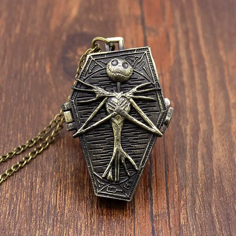 Retro Skull Punk Chain Necklace Quartz Pocket Watch Jack Pendant For Men Women Kids quartz watch,pocket watch