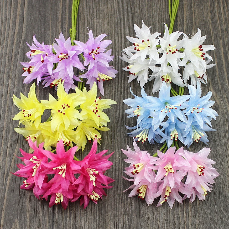 6pcs/lot Mini Artificial Lily flowers Bouquet,silk rose flowers for
