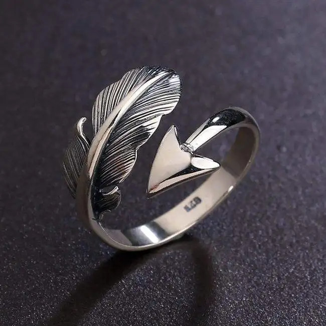 Богемные винтажные 925 пробы серебряные кольца с перьями для женщин в стиле панк большие античные Открытые Кольца массивные ювелирные изделия на палец