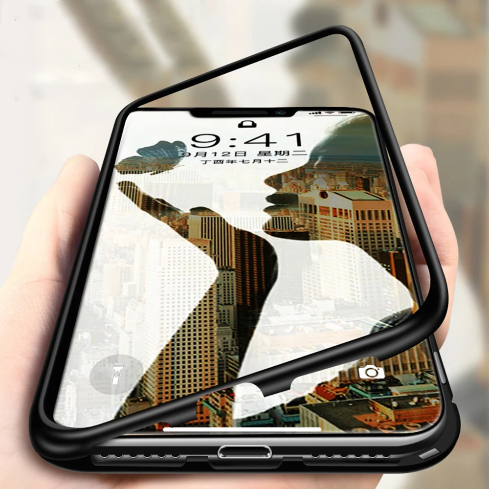

New Metal Magnet Case For iPhone XR XS MAX X 7 8 Plus Tempered Glass Back Magnetic Absorption Cases Cover For iPhone 6 6S Plus 9