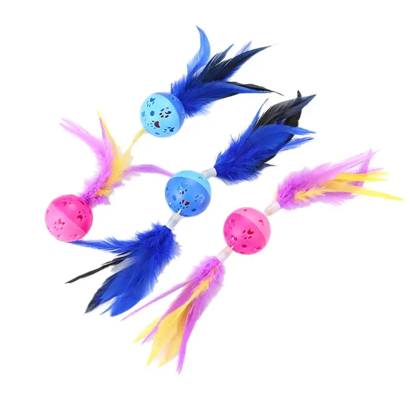 

Pet Cat Balls with Feathers Kitten Interactive Bell Inside Exercise Playing Toys