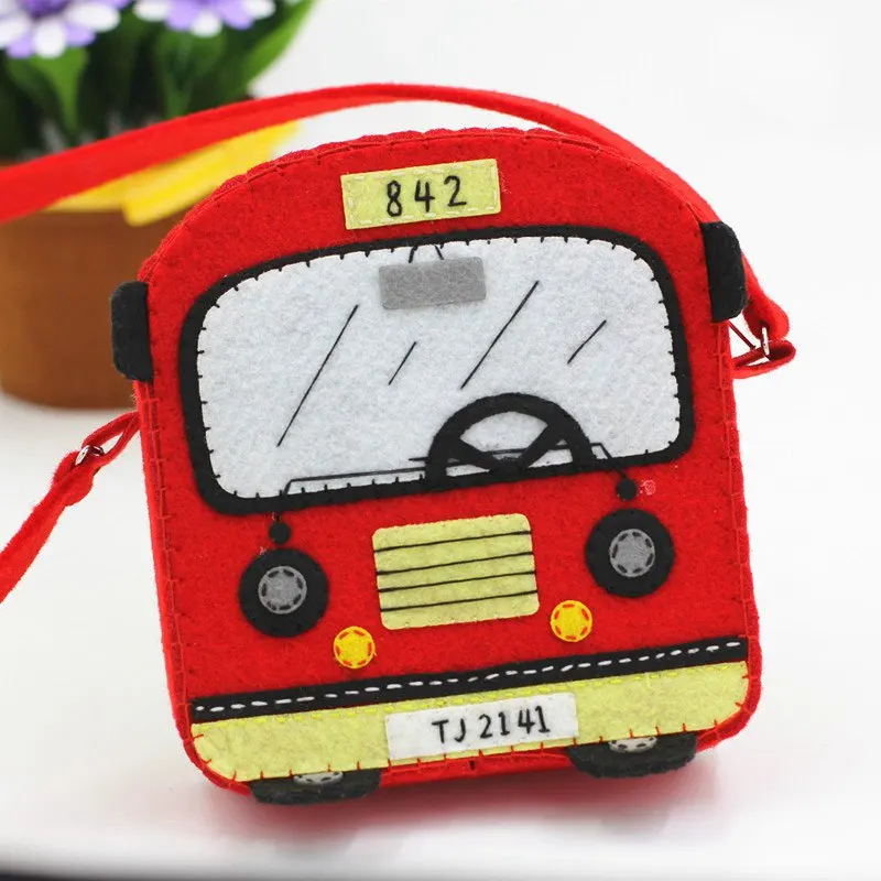

Cartoon Bus Style Women Coin Purse Mobile Phone Holder Bus Cards Holder Sewing Art Felt DIY Package Simple DIY Exercise For Kids