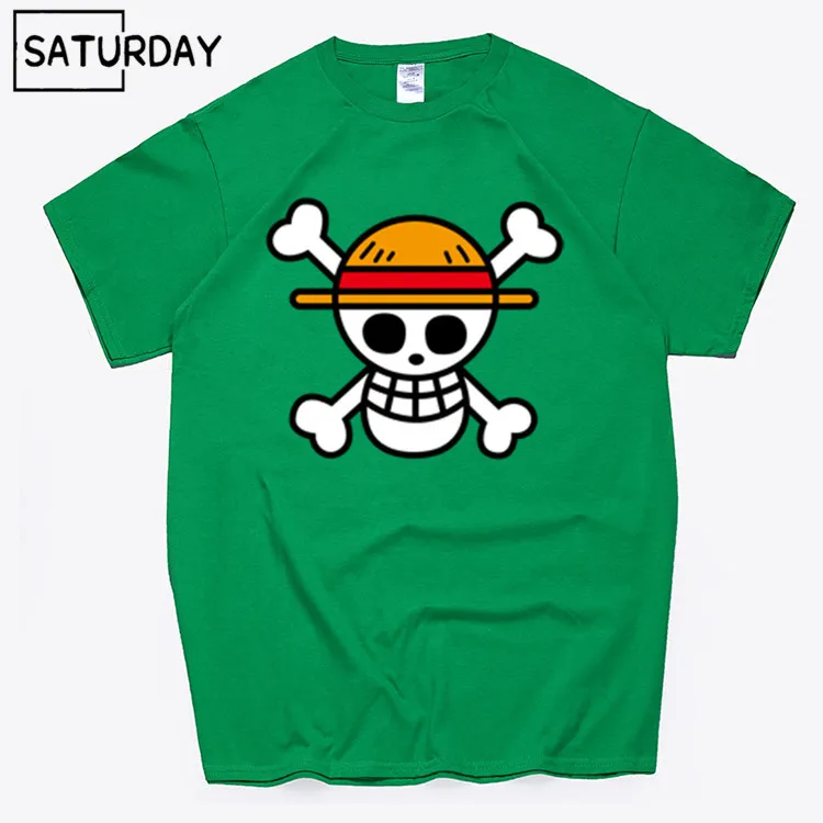 Мужские забавные хлопковые футболки с Луффи Харадзюку, унисекс, летние хлопковые футболки для тренировок, аниме топы, подарок бойфренду - Цвет: T45A-Green1